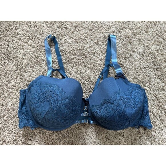 CACIQUE BALCONETTE BRA Turquoise Blue Floral Lace Light Line Wired 44DD - Picture 1 of 7